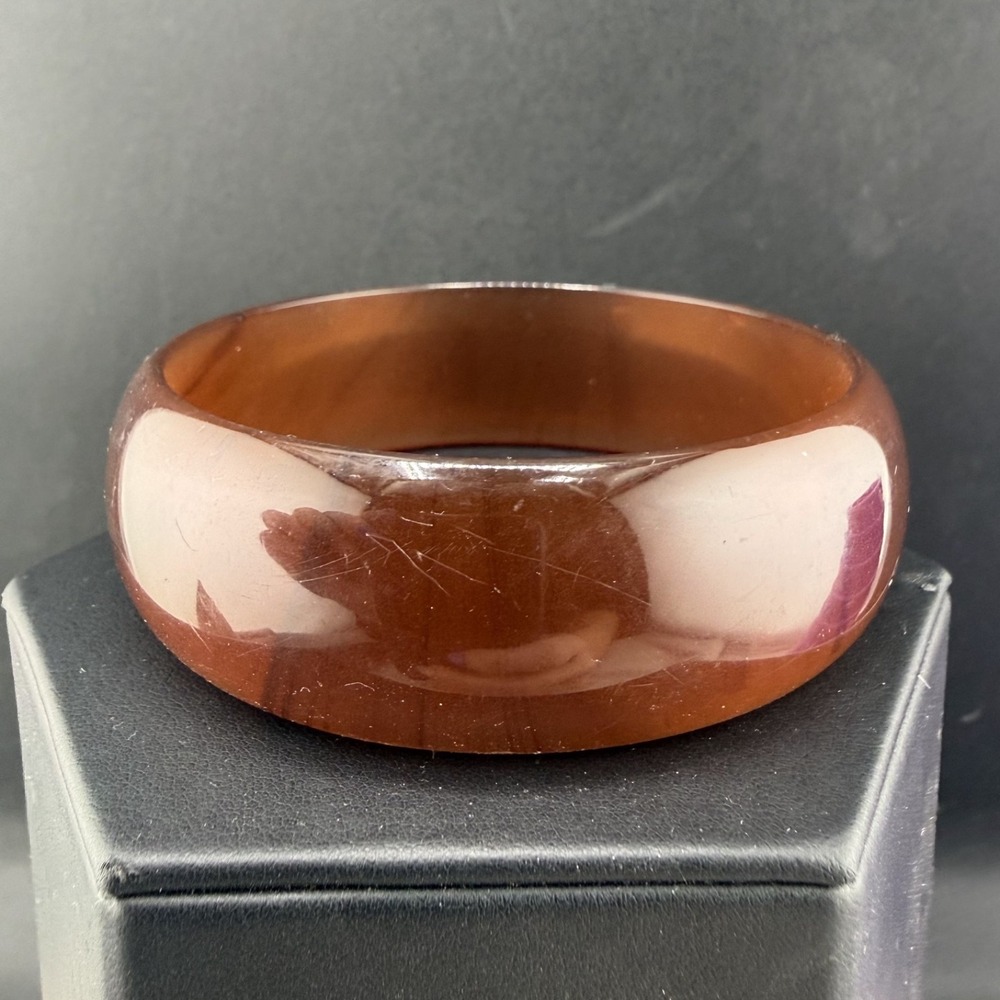 Vintage Acrylic Bangle Bracelet Brown Retro 9”